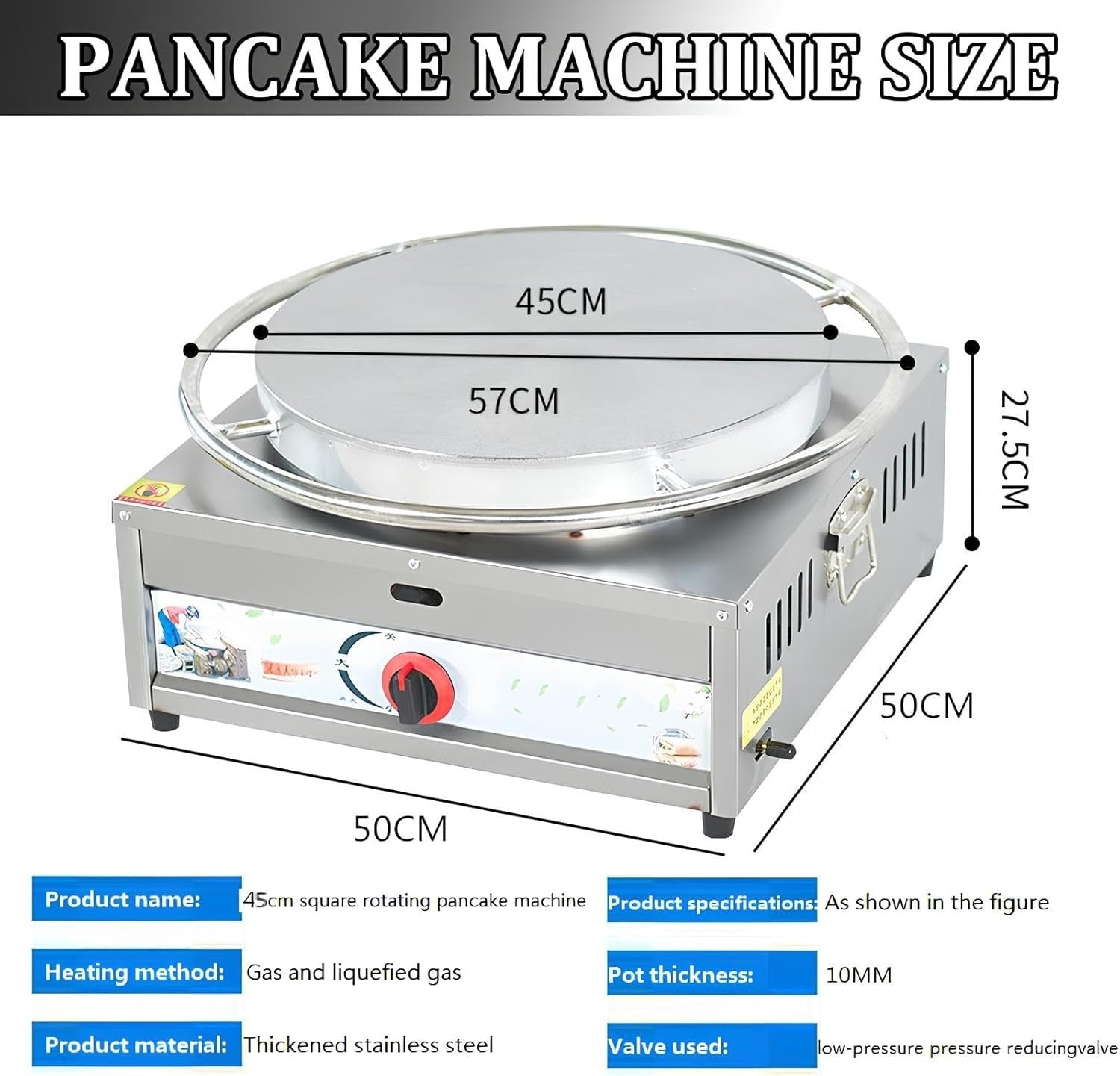 45cm Commercial Gas Crepe Maker Non-Stick Pancake Griddle with Spreader Kit
