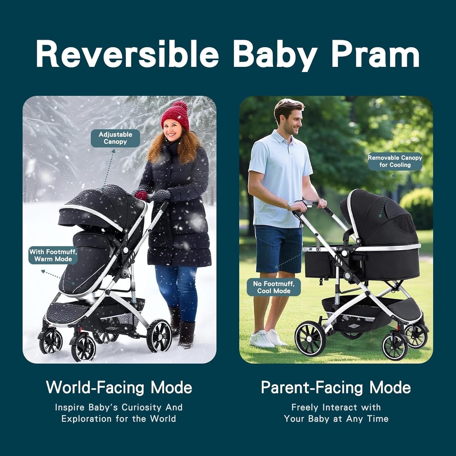 3 in 1 Baby Stroller Travel System Pushchair Carrycot Car Seat Grey