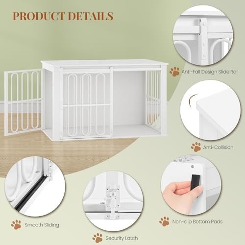HEXCELEN Wooden Dog Crate White – Small/Medium Indoor Pet Cage & Side Table