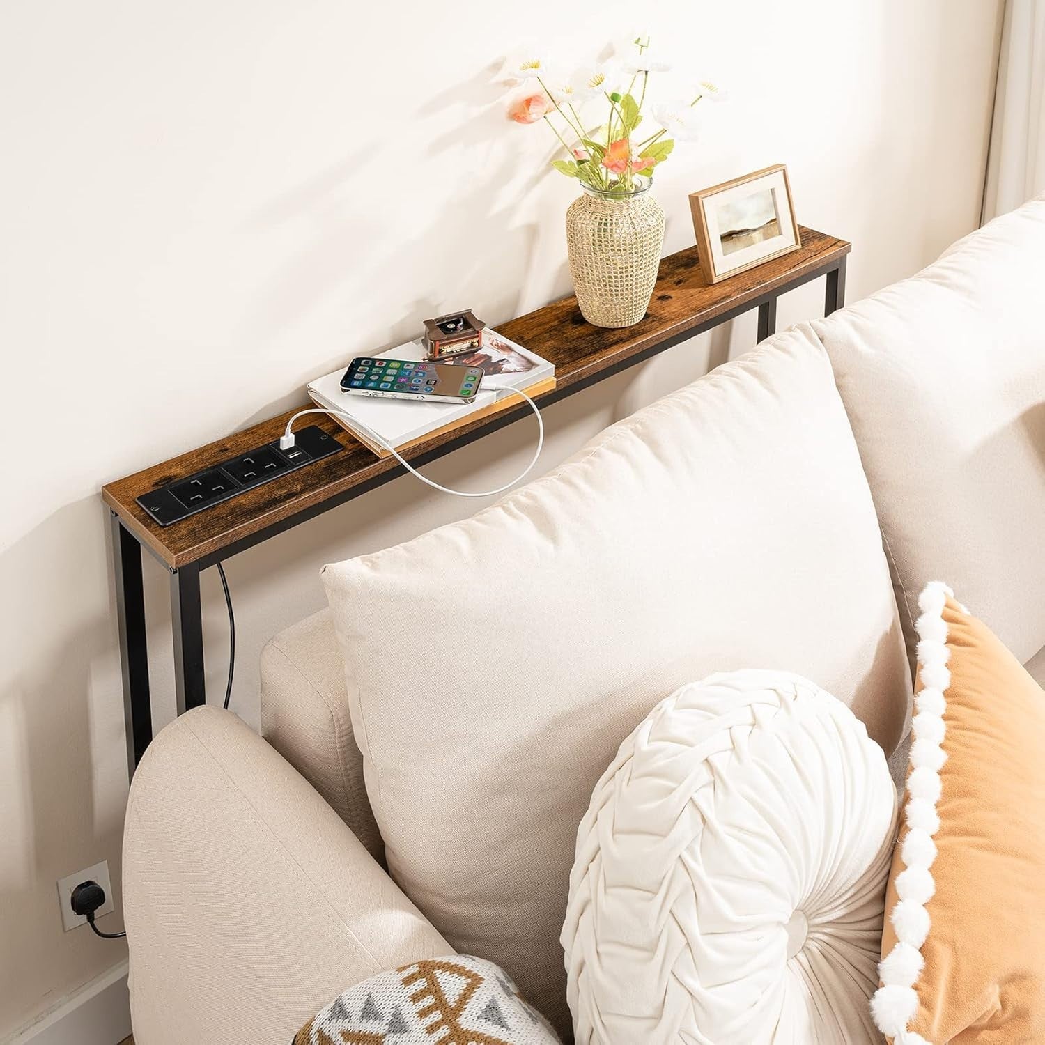 Slim Console Table with USB Charging Ports & Power Outlets for Hallways