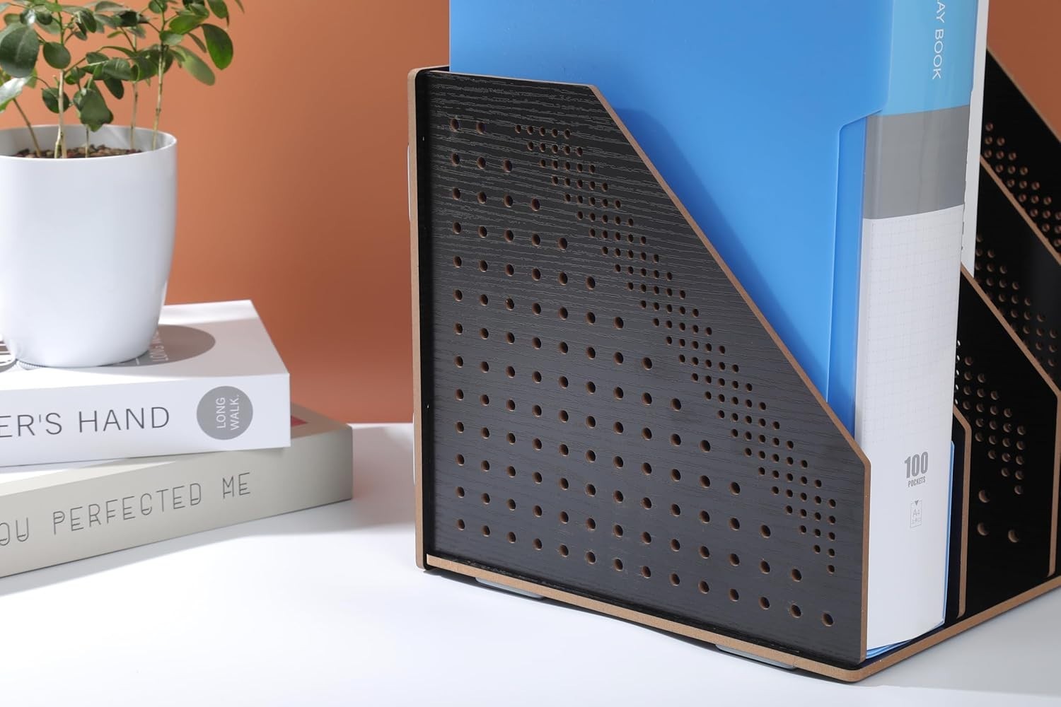 Wooden Desk File Rack & Book Organizer - Large Desktop Storage Holder