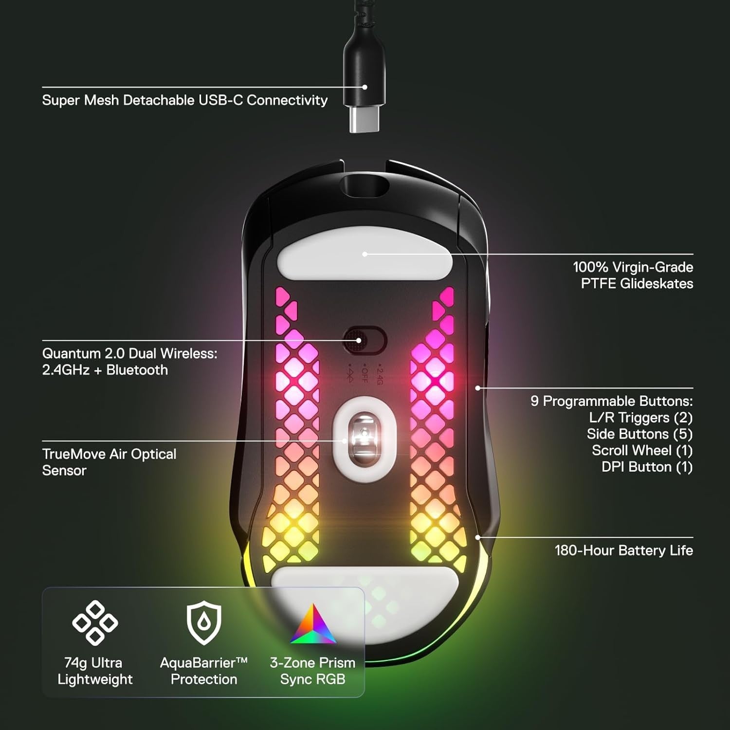 Ultra-Light Wireless Gaming Mouse 18K DPI RGB 9 Button