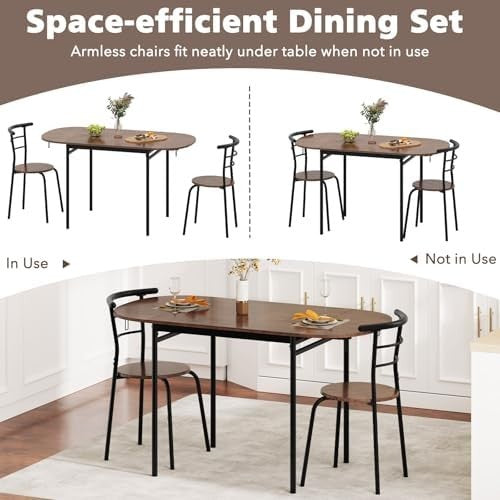 3-Piece Folding Dining Set Drop Leaf Table and Chairs Rustic Brown Black