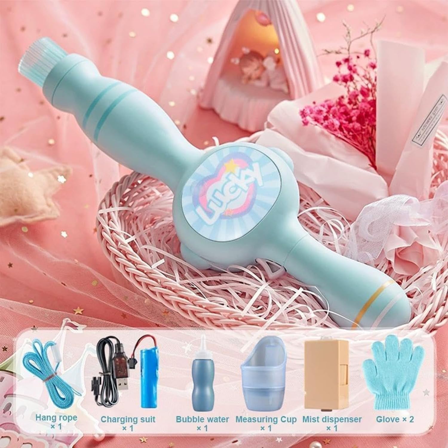 Smoke Bubble Wand Fog Effect Magic Bubble Gun Toy Blue