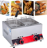 Commercial Gas Deep Fryer LPG Countertop Stainless Steel Easy Clean