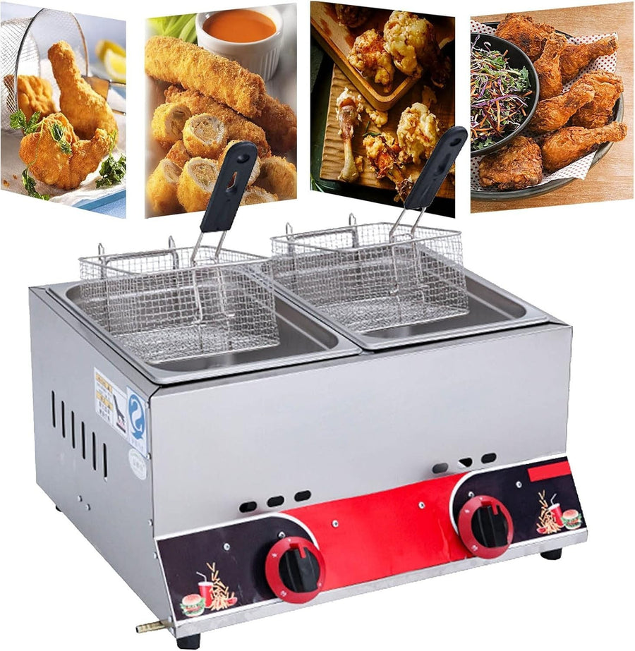 Commercial Gas Deep Fryer LPG Countertop Stainless Steel Easy Clean