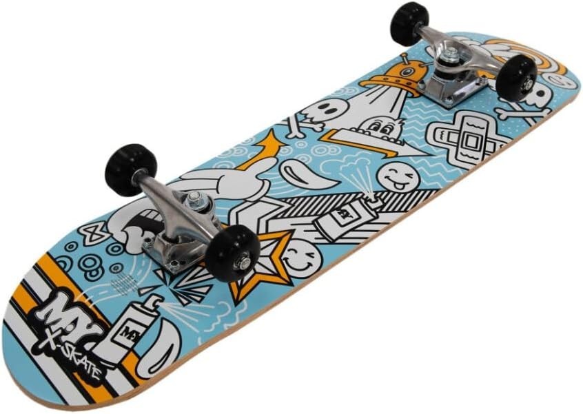 31" Blue Sketch Beginner Skateboard | Double Kick Maple Deck | Kids & Teens