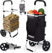 3-in-1 Folding Shopping Trolley 56L Cooler Bag Wheels Black