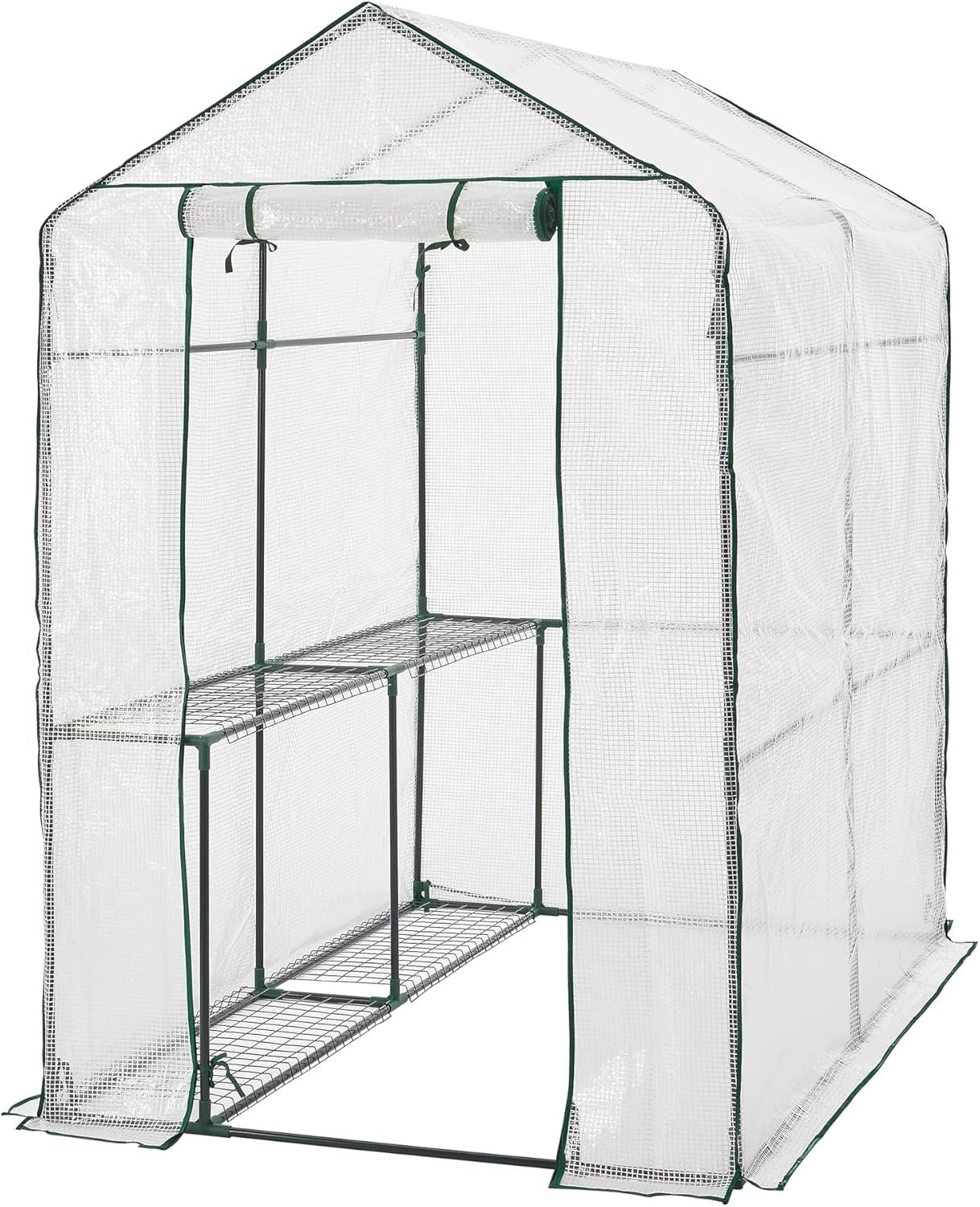 Large Transparent Greenhouse with Shelves 120x186x190cm | Steel Frame & PE Cover