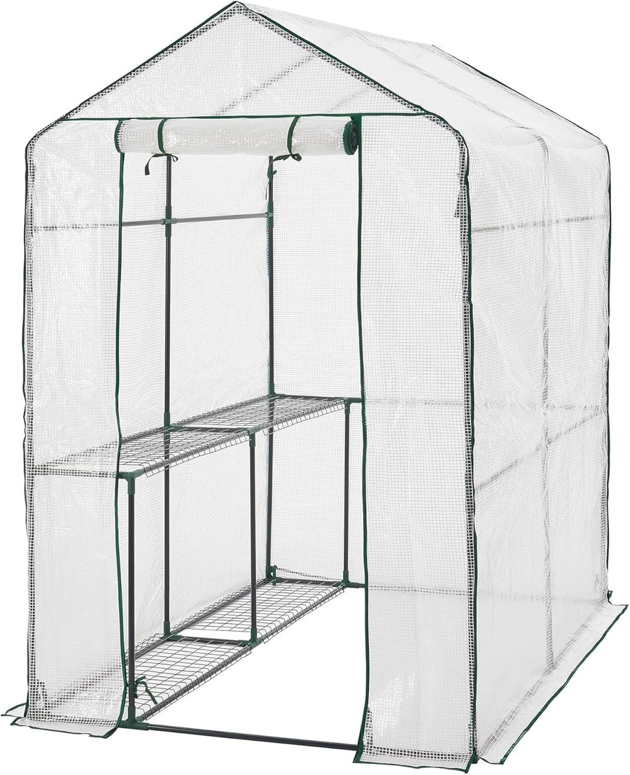 Large Transparent Greenhouse with Shelves 120x186x190cm | Steel Frame & PE Cover