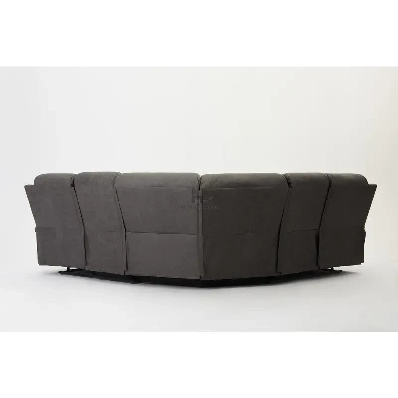 5 Seater Corner Recliner Sofa L-Shaped Grey Faux Leather Lounge Suite