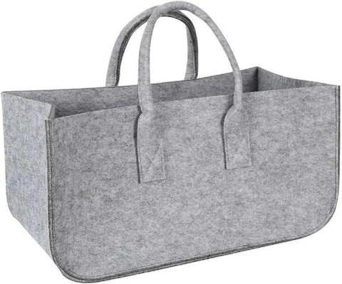 Large Firewood Log Carrier Tote Bag Felt Basket Grey Heavy Duty Storage