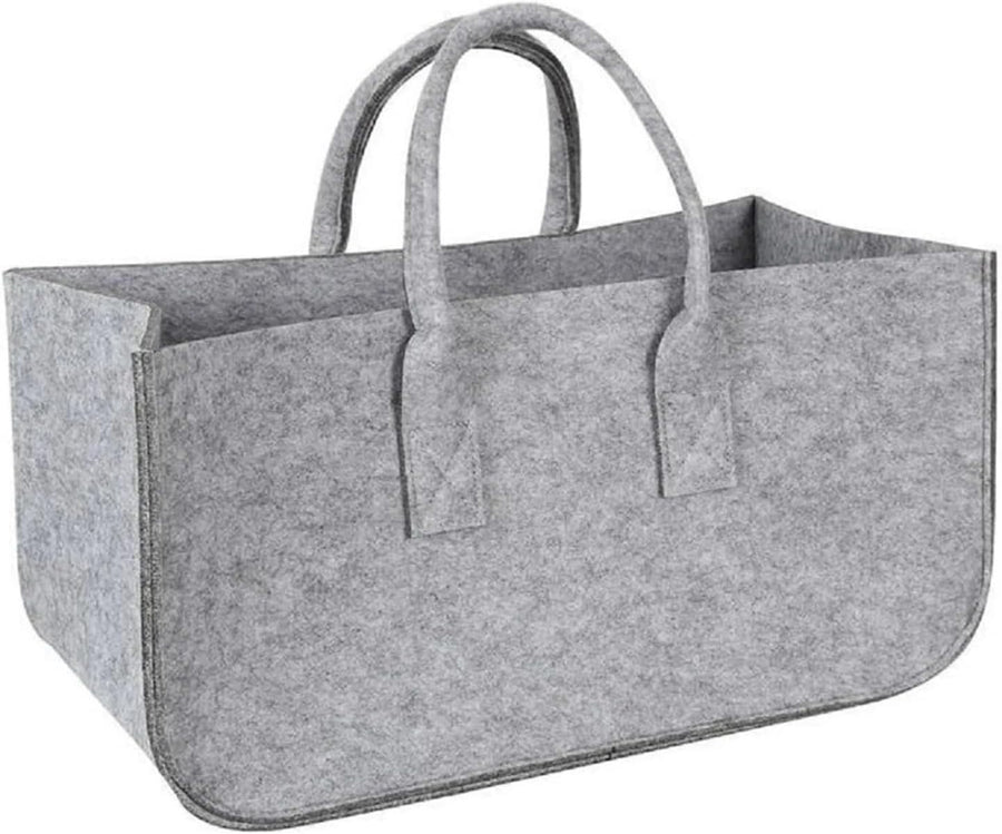 Large Firewood Log Carrier Tote Bag Felt Basket Grey Heavy Duty Storage