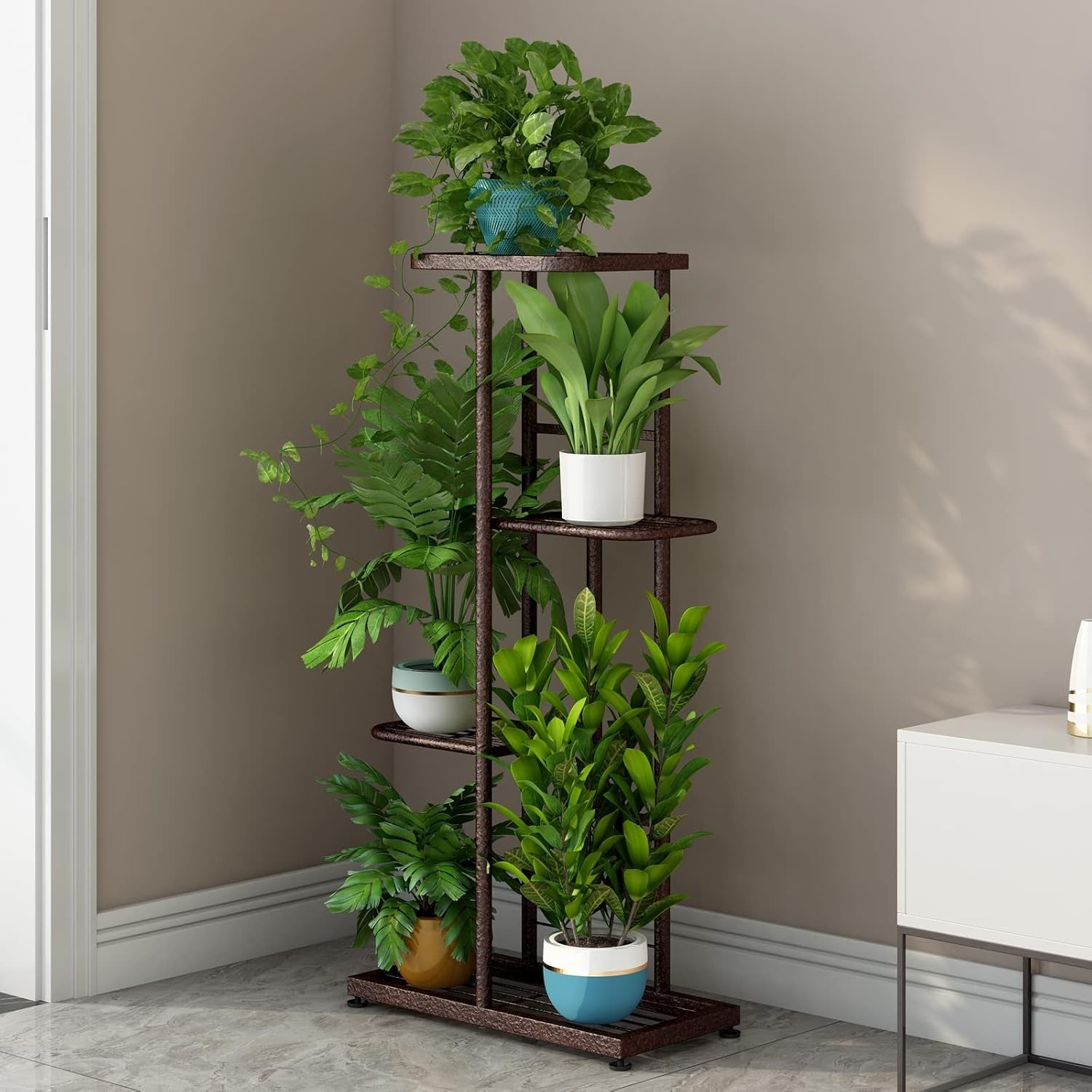 4 Tier Bronze Metal Plant Stand Indoor Outdoor Multi Pot Display Shelf