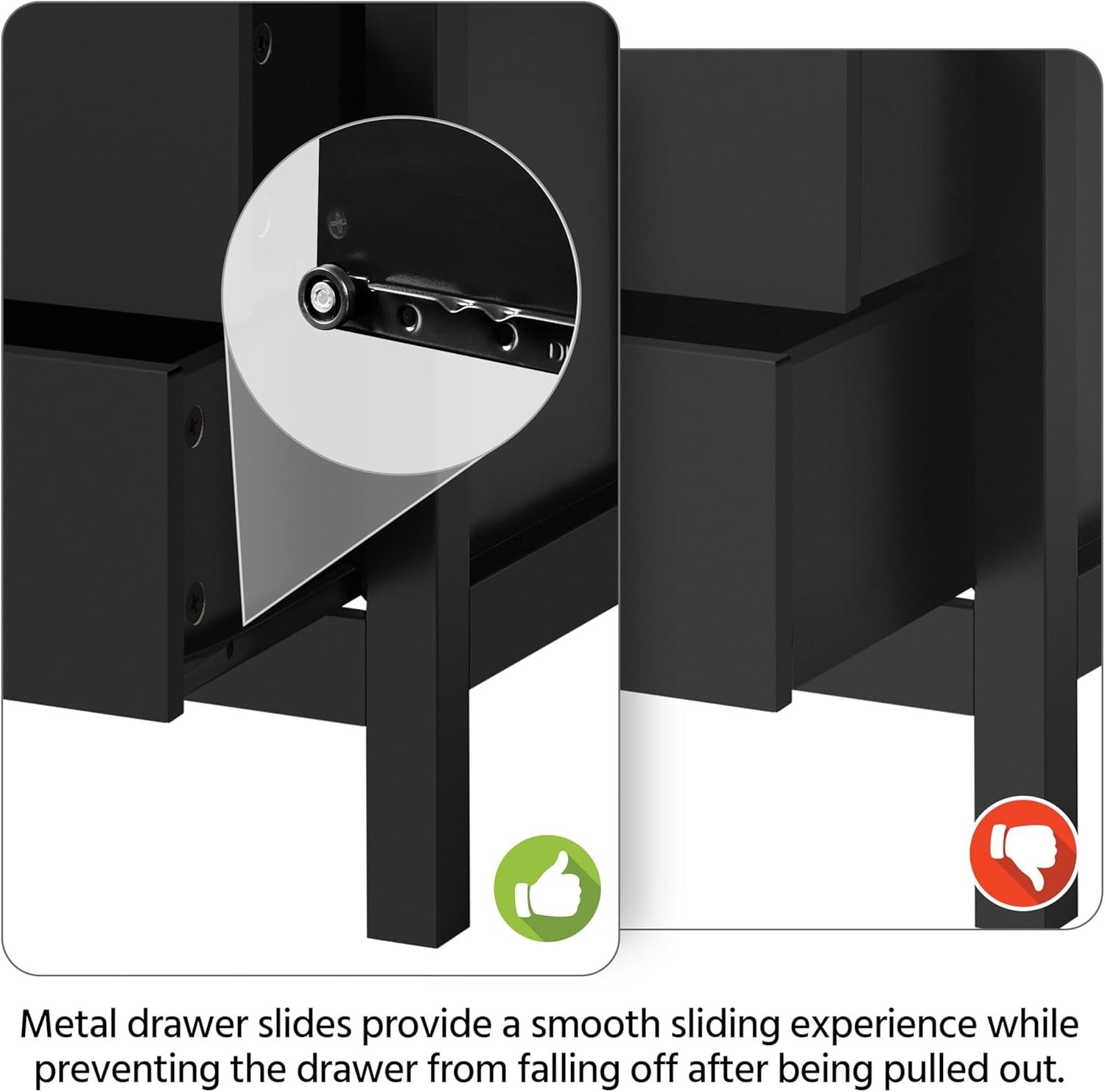 Set of 2 Black Bedside Tables with Drawers & Shelf – Modern X-Design Nightstands