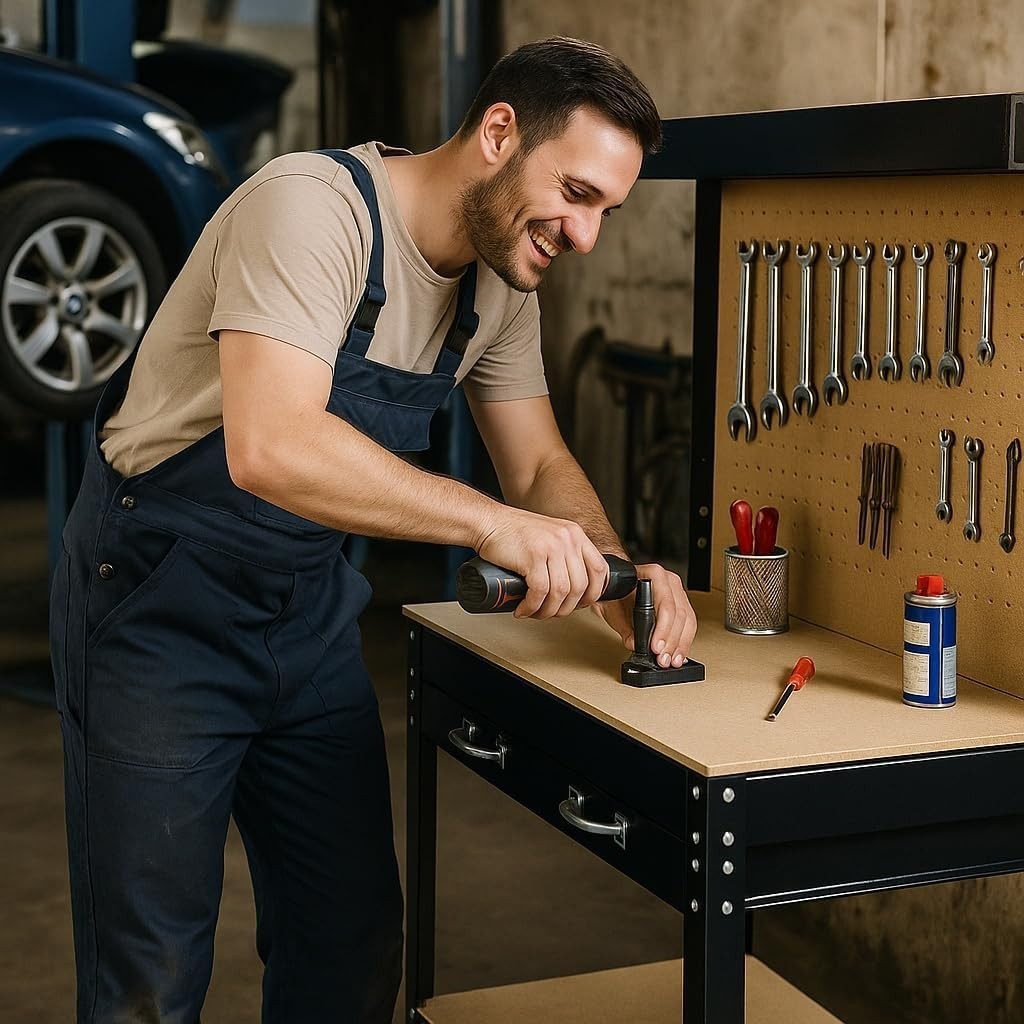 Workbench 1200x600x1600mm with Drawer Pegboard Shelf Garage Tool Station