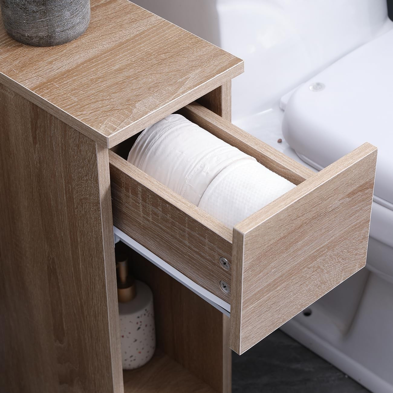 Slim Walnut Bedside Table with Storage Shelf, Narrow Side Cabinet for Small Spac