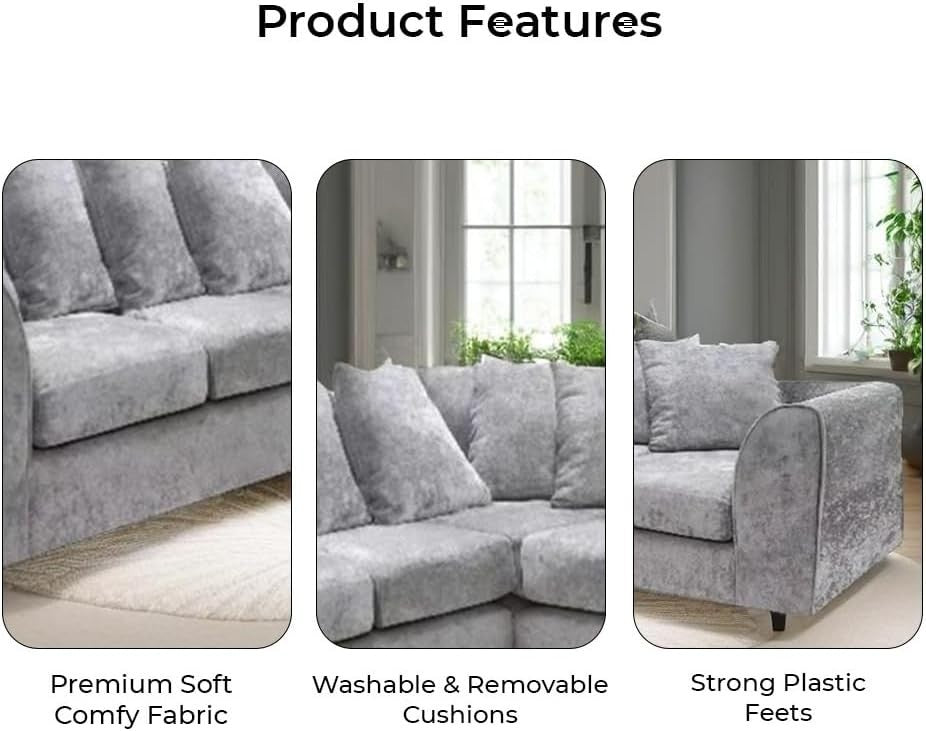 Light Grey Chenille 2C2 Corner Sofa – Modern 5 Seater Scatter Back Couch