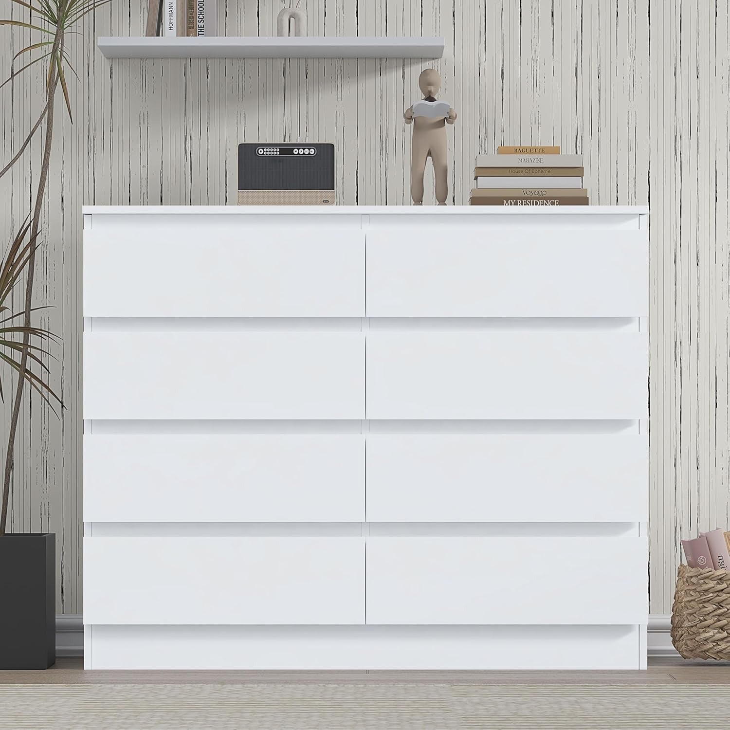8 Drawer Chest Bedroom Storage Unit White Modern Deep Drawers Wood