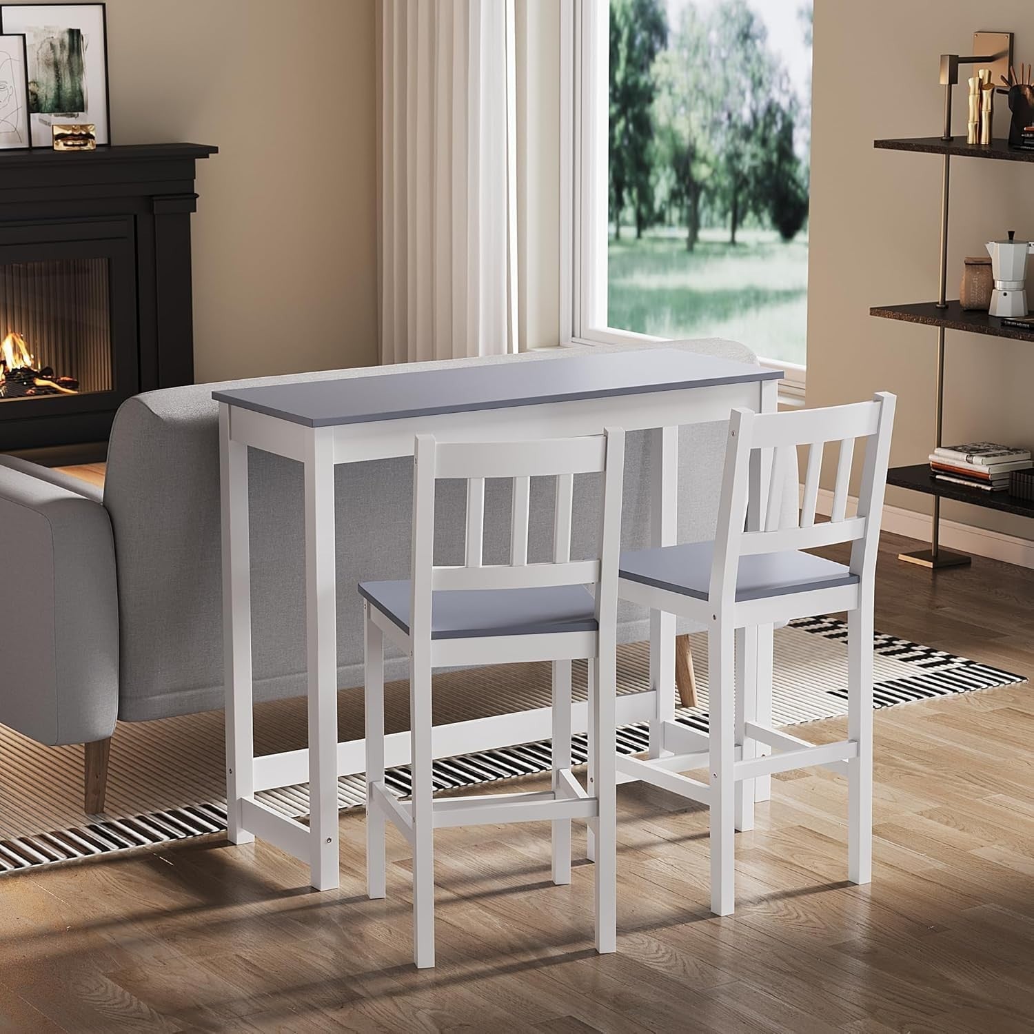 Solid Pine Wood Bar Table & 2 Stools Set | Compact Kitchen & Dining Furniture