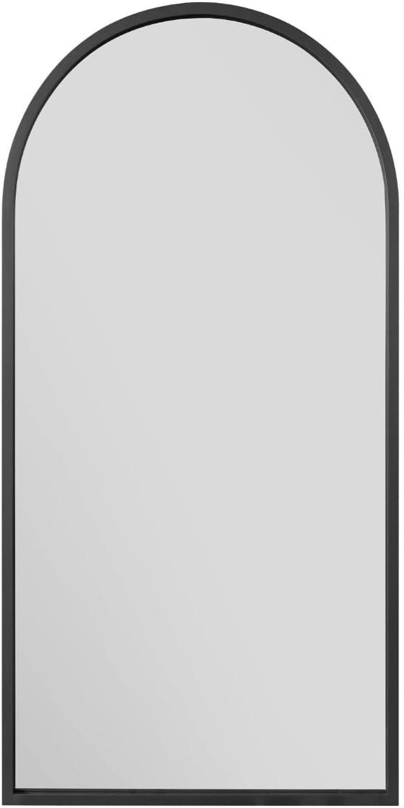 Modern Black Metal Arched Wall Mirror 140x70cm Leaner & Wall Mount