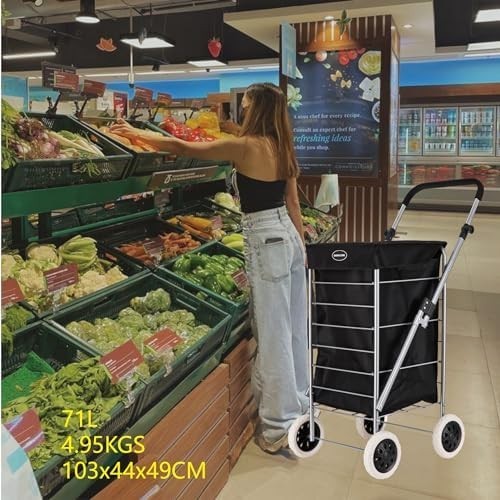 80L Large 4 Wheel Foldable Shopping Trolley Lightweight Durable