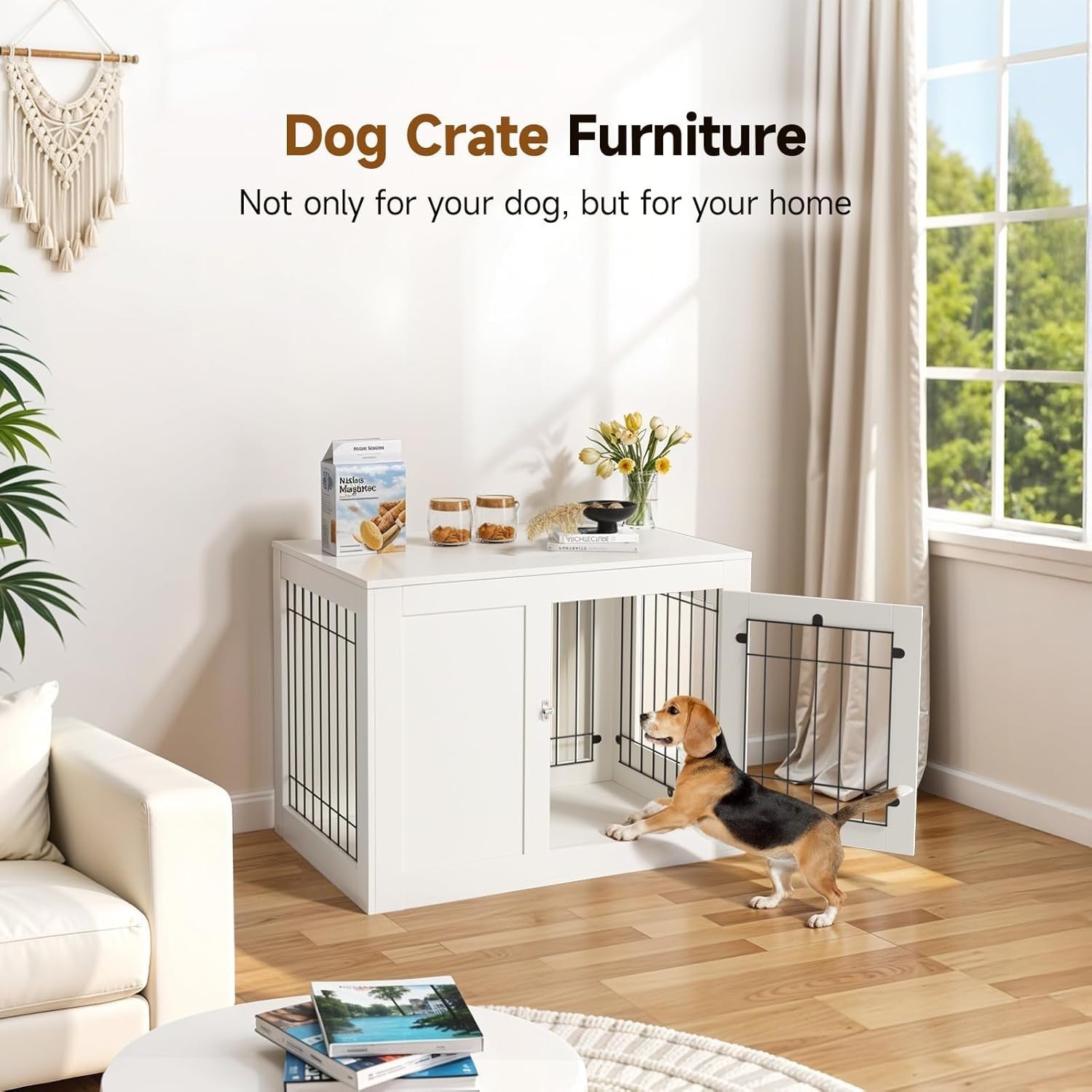 Medium Wooden Dog Crate Furniture 91x68x57cm Indoor Kennel, Lockable, Durable