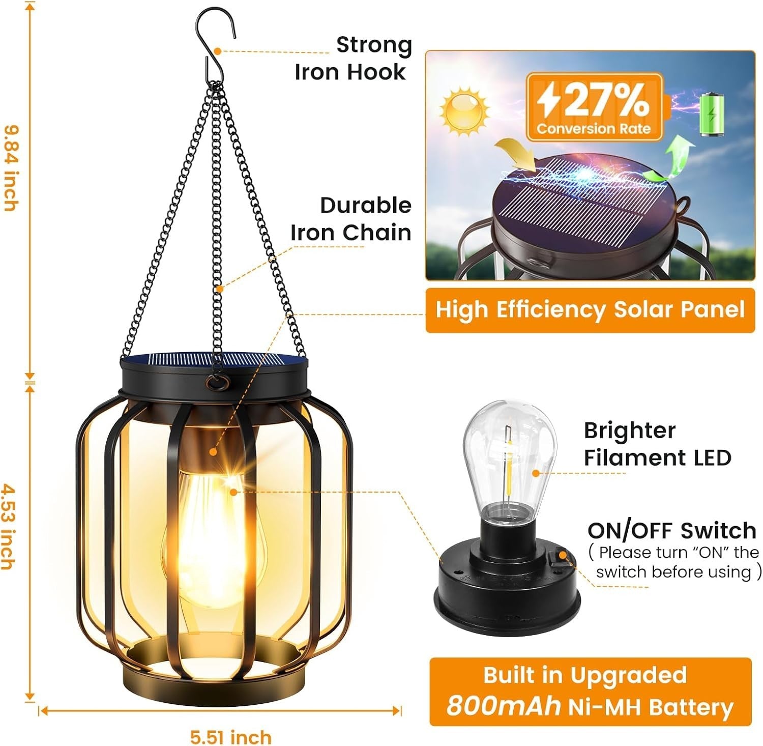 4-Pack Cylindrical Solar Lanterns Outdoor Waterproof Metal Garden Lights