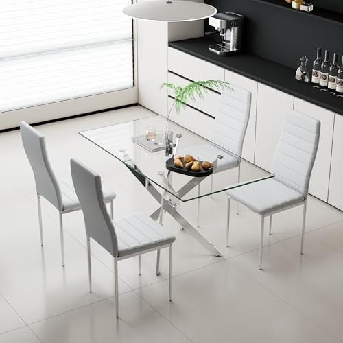 Rectangular Glass Dining Table 120cm Tempered Top Chrome Legs Modern