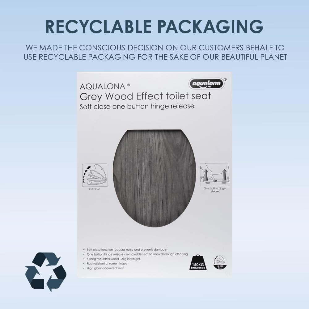 Grey Oak Effect Toilet Seat Soft Close MDF Quick Release Universal Fit 42x36cm