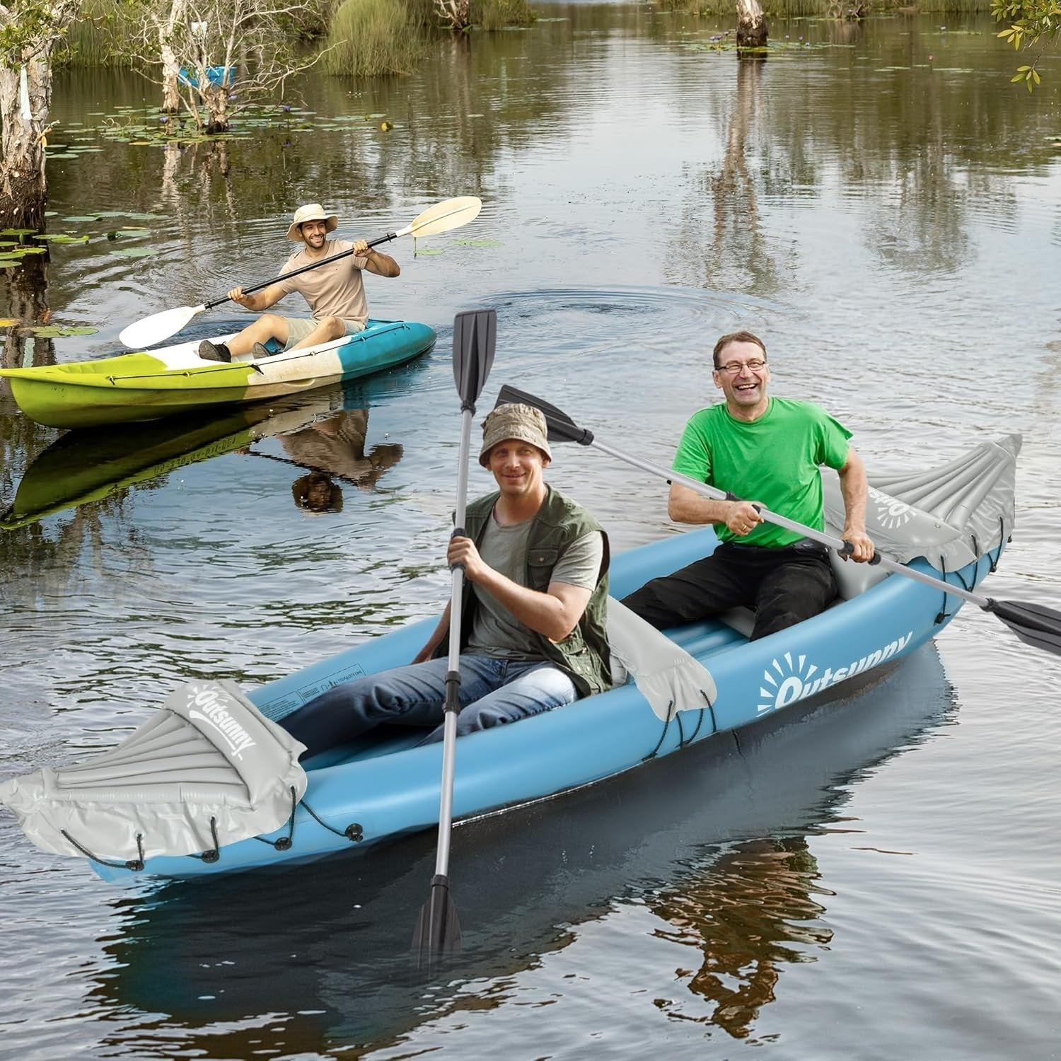 2 Person Inflatable Kayak Canoe Set w/ Pump Oars Repair Kit