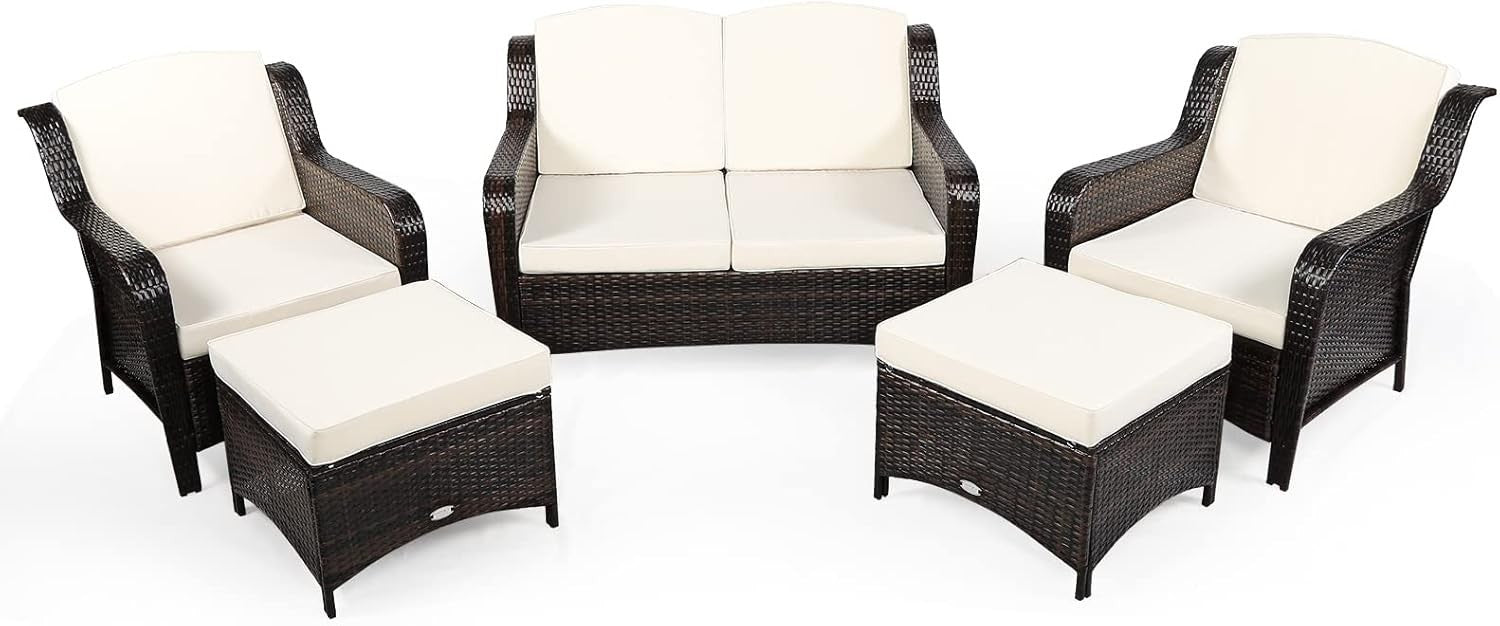 5pc Rattan Garden Sofa Set Off-White | Outdoor Patio Furniture & Seats