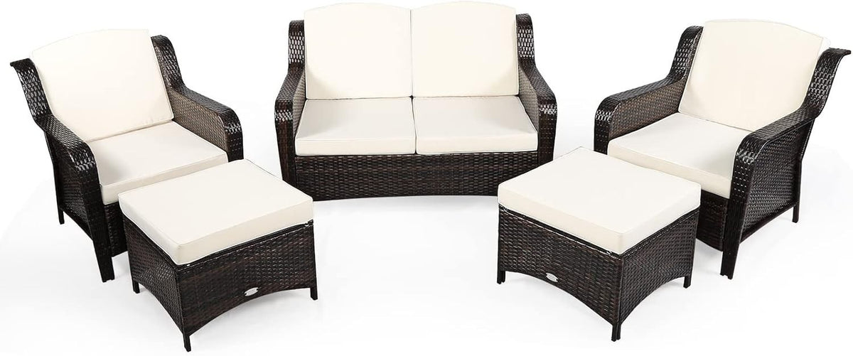 5pc Rattan Garden Sofa Set Off-White | Outdoor Patio Furniture & Seats