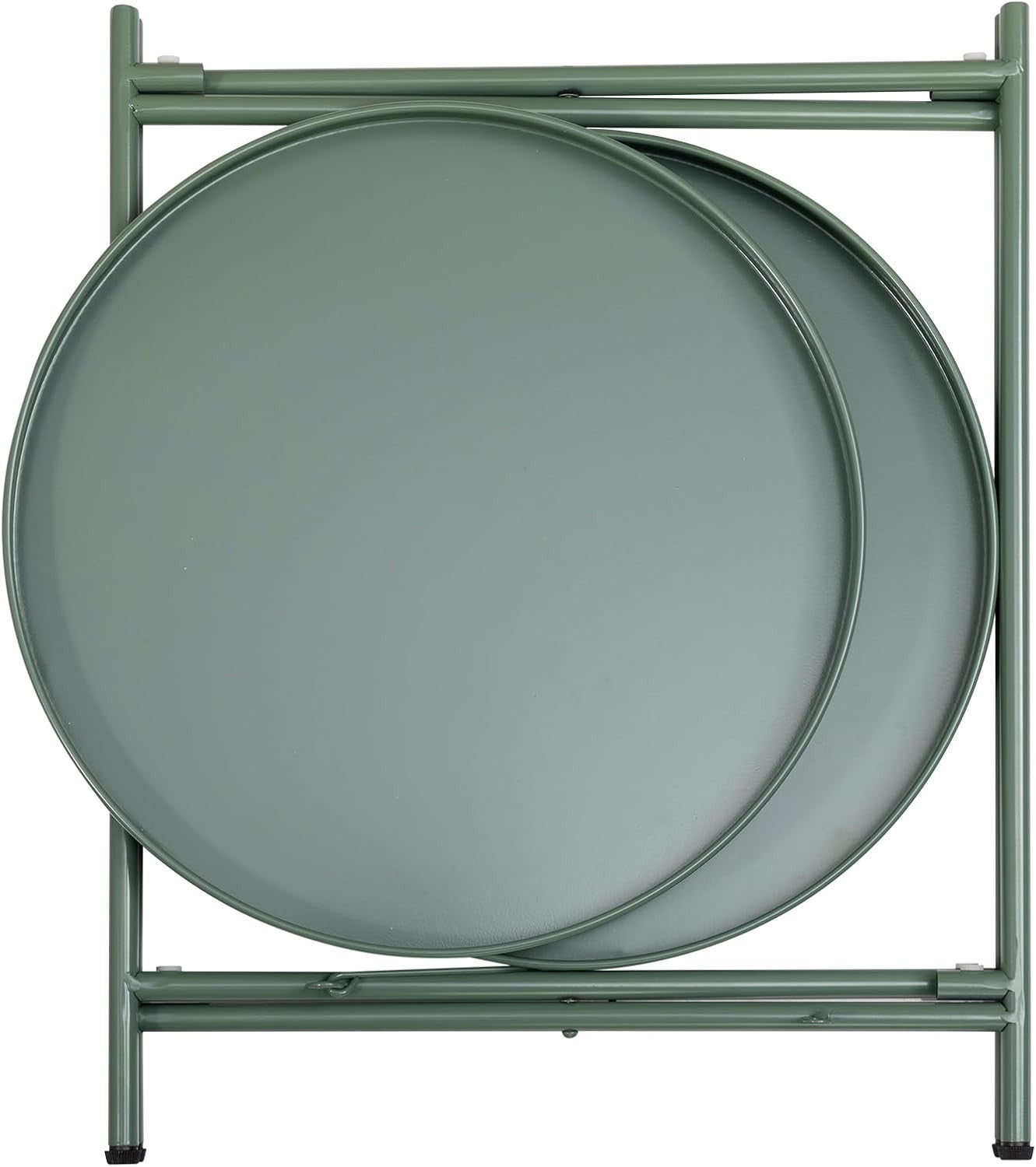 Small Round Metal Side Table 2-Tier Coffee Table Removable Tray Green