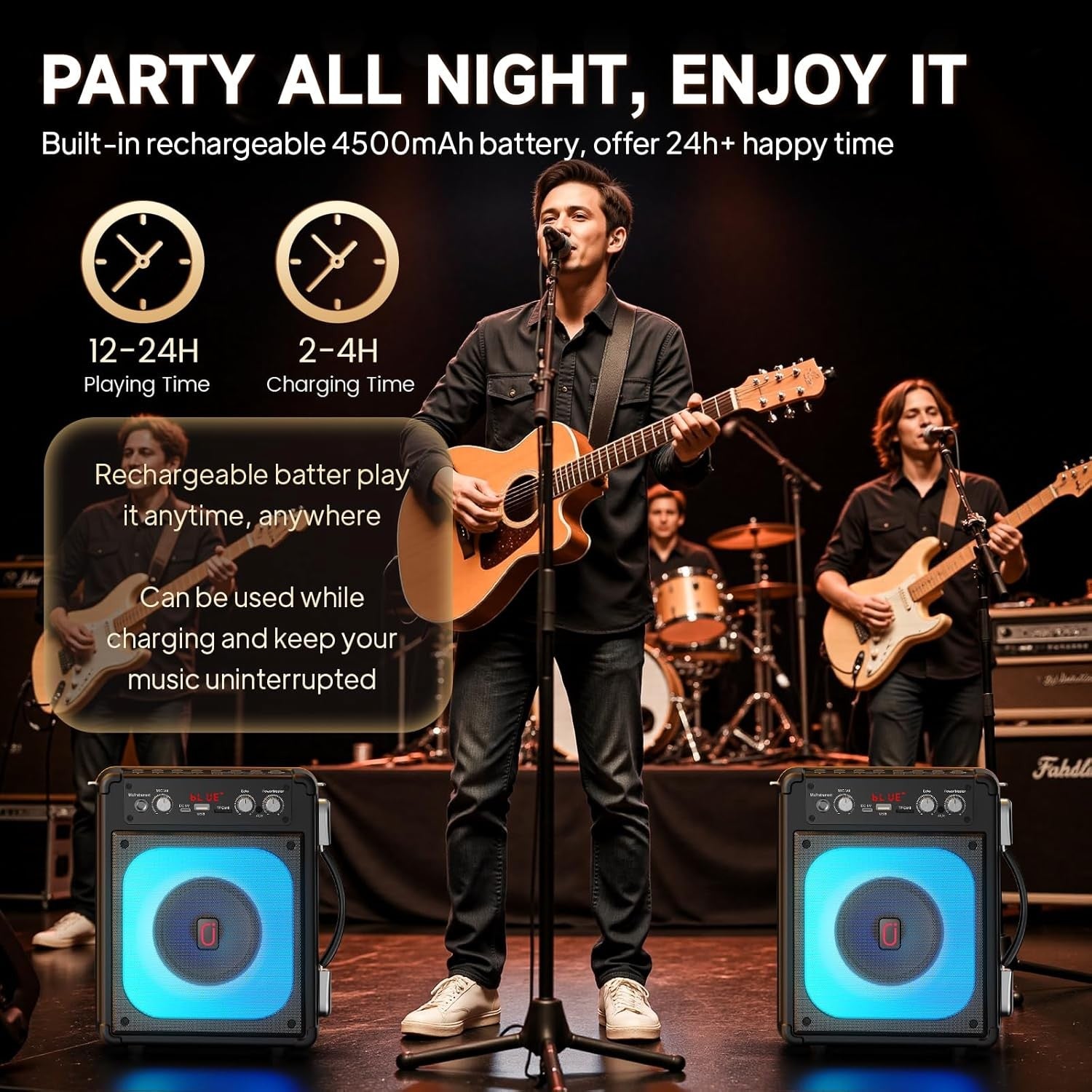 Portable Karaoke Machine with 2 Wireless Mics Bluetooth PA Speaker LED