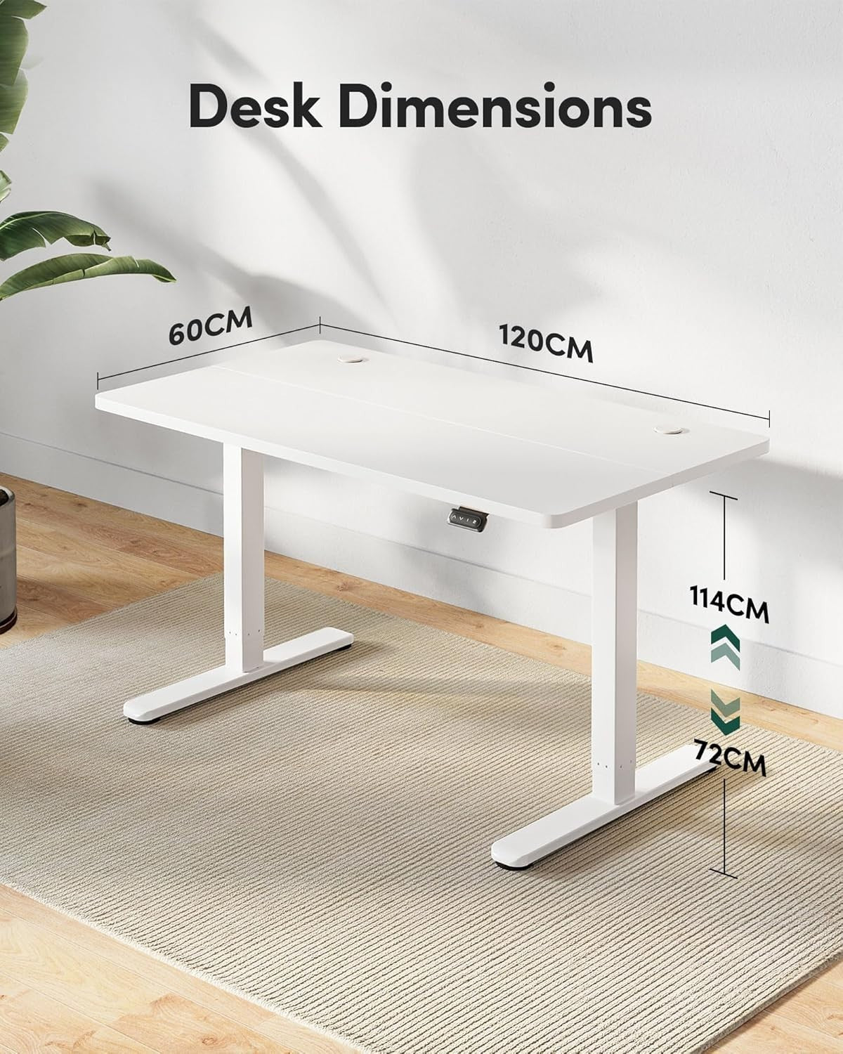 Electric Standing Desk 120x60cm White Top Adjustable Sit Stand Office Table