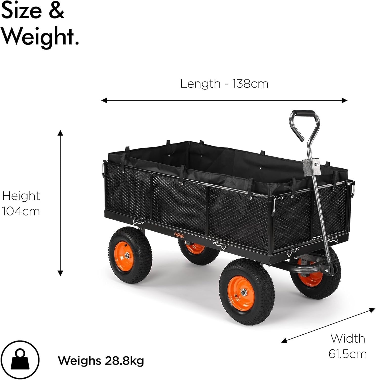 Heavy Duty Garden Cart Utility Wagon 600kg Load Steel Frame Mesh Sides Trolley