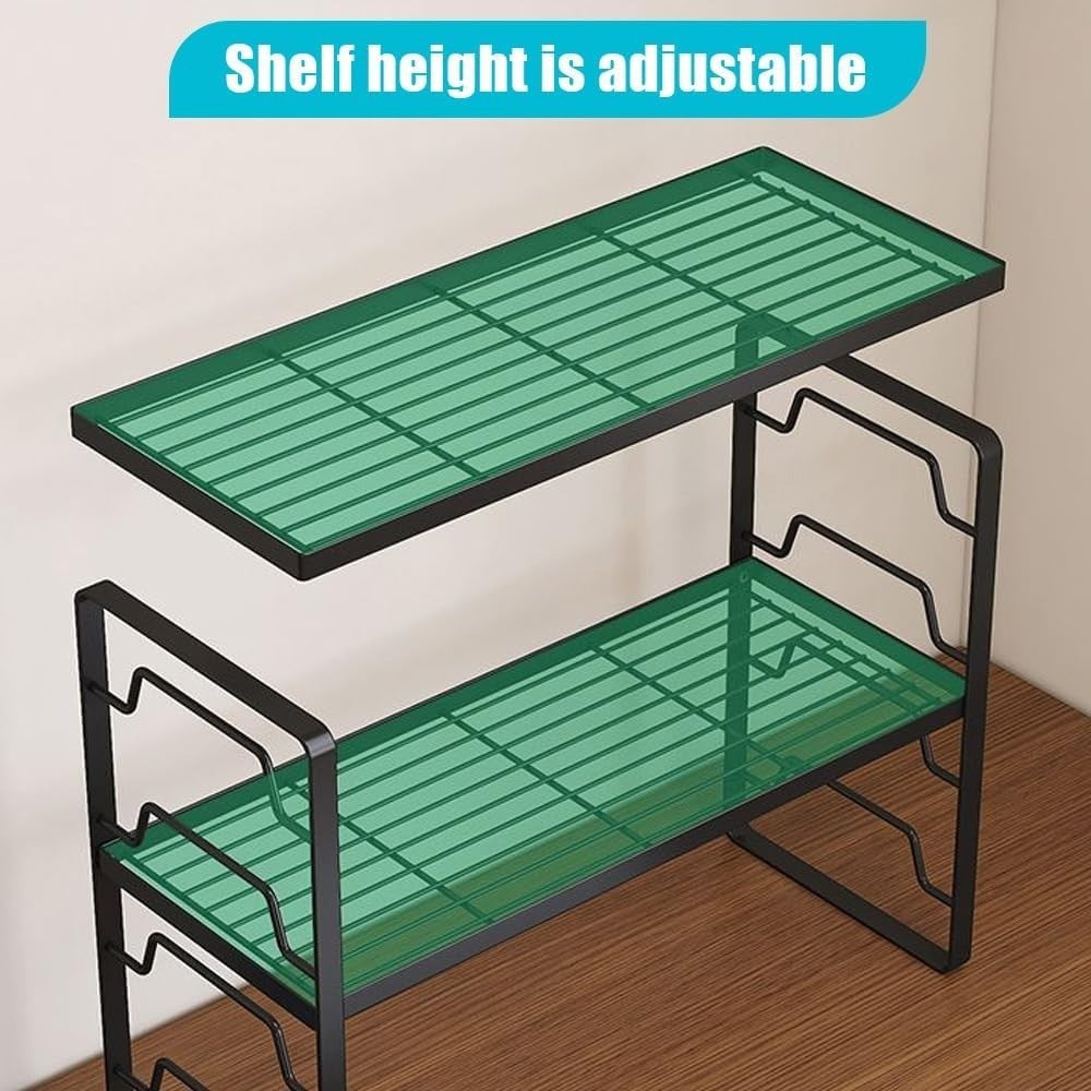 Adjustable Metal Desk Hutch Organizer | Black 2-Tier Desktop Shelf 50cm