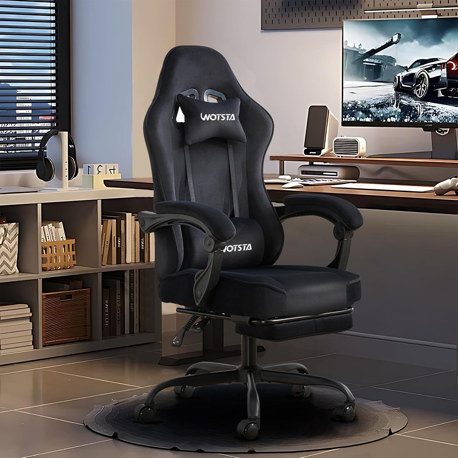 Ergonomic Gaming Chair Black Adjustable Reclining Chair with Footrest