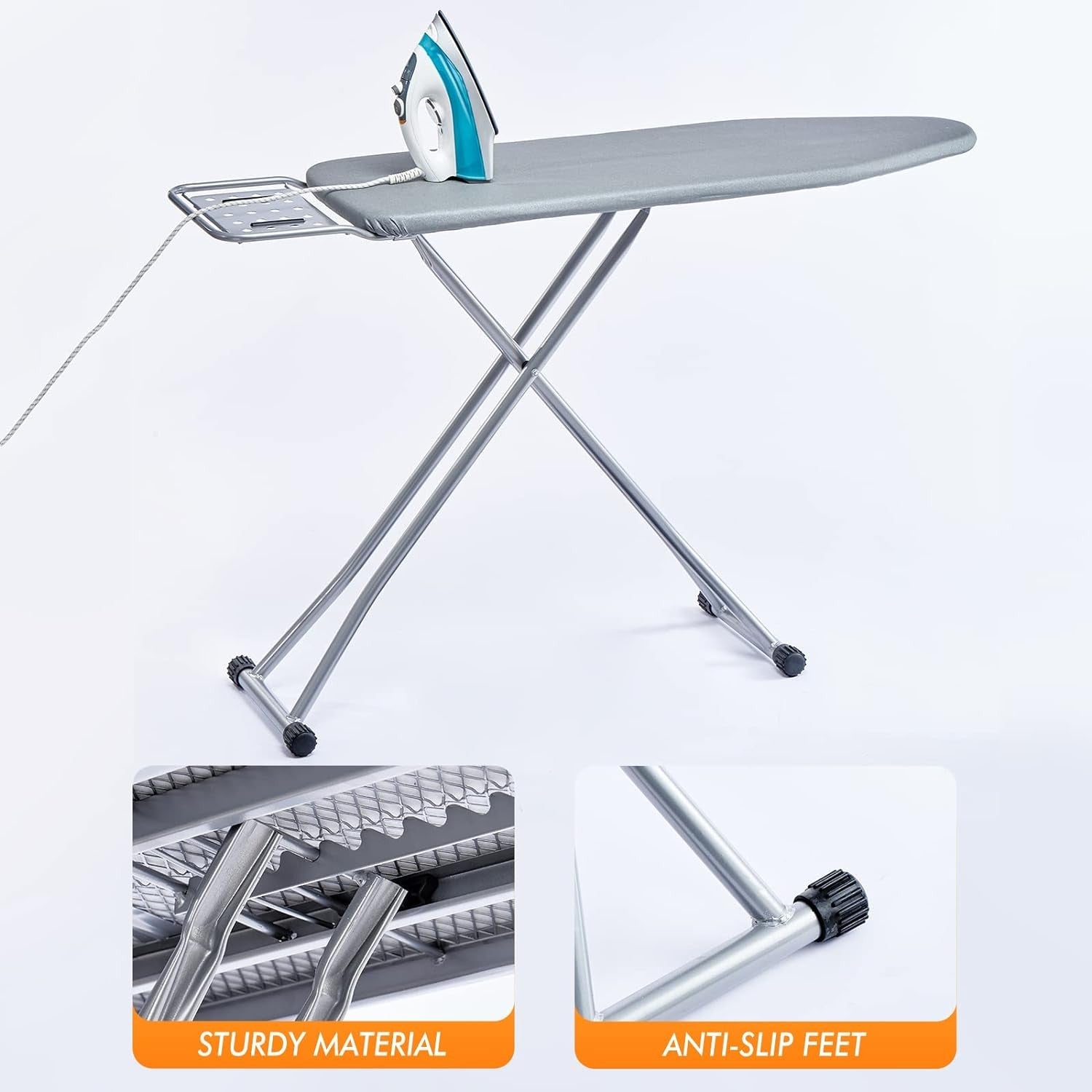 Ironing Board with Heat Resistant Cover Non Slip Folding Steel Frame