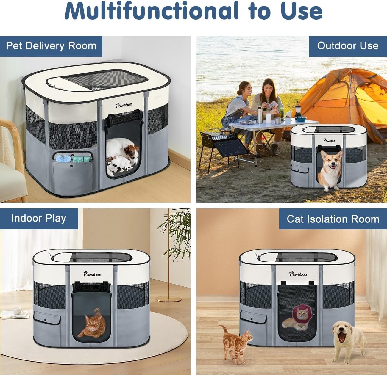 Foldable Portable Pet Playpen 90x70x60cm Waterproof Indoor Outdoor Cage