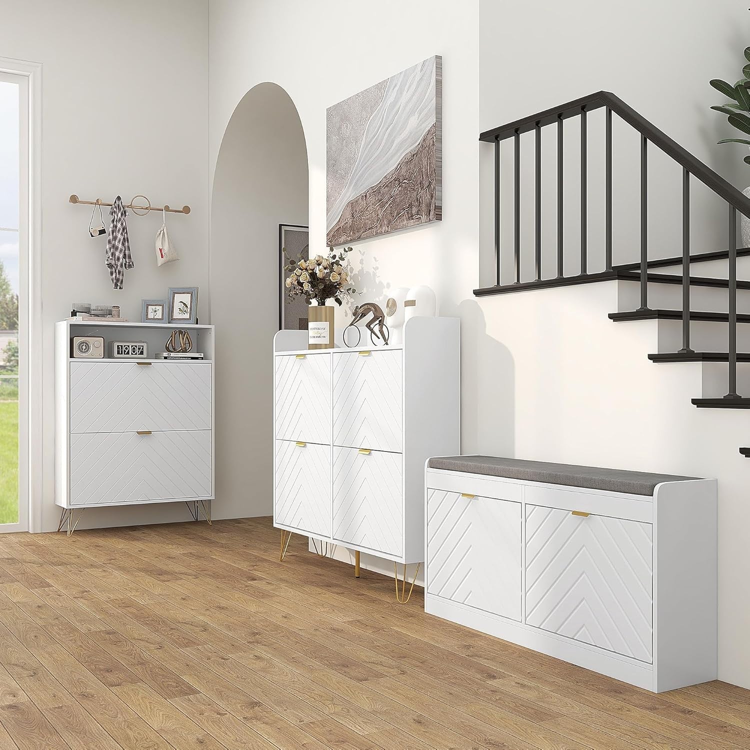 Slim Shoe Cabinet with 2 Flip Drawers & Adjustable Shelves, Holds 12 Pairs