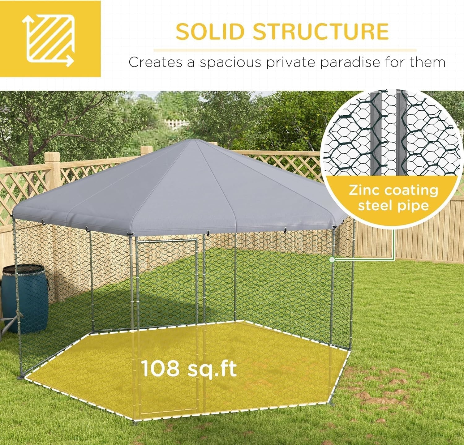 Large Walk In Chicken Run 4x3.5x2.6m Galvanised Steel Pen