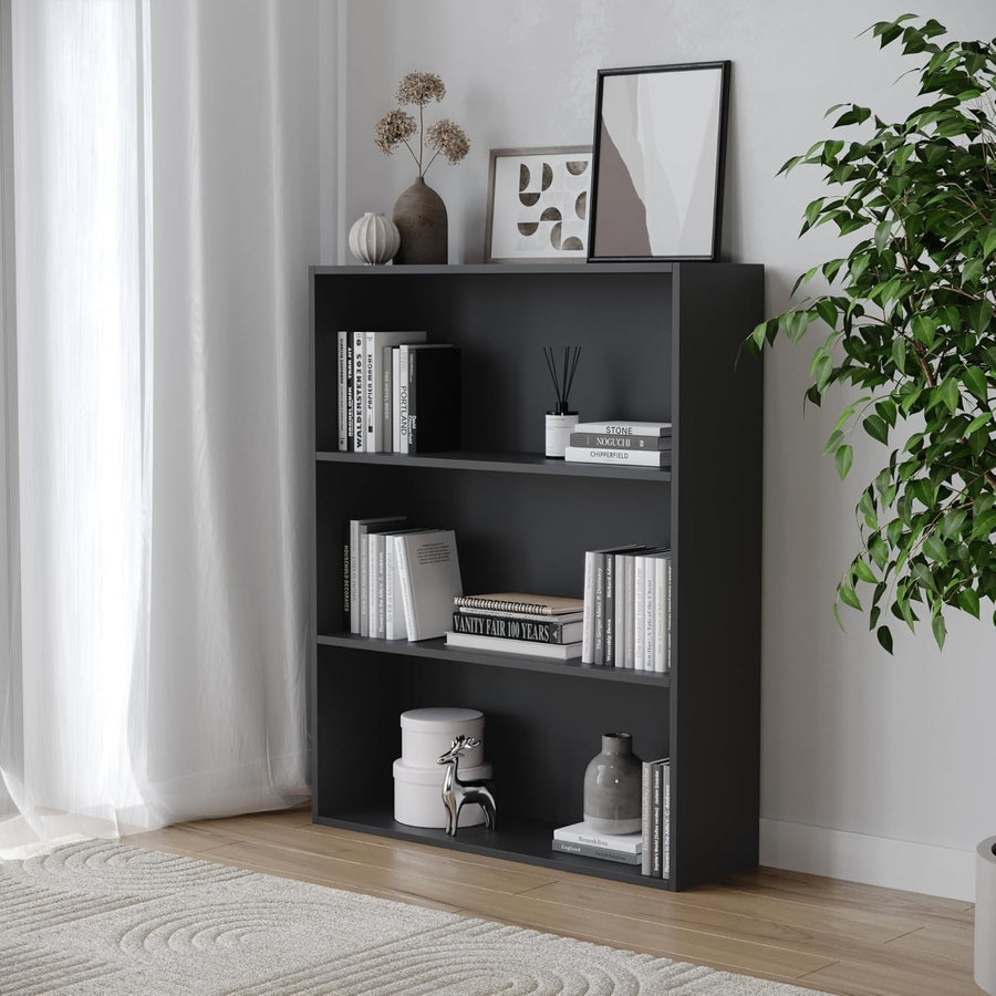 3 Tier Wooden Bookcase Modern Cabinet Compact Storage Display Shelf Black