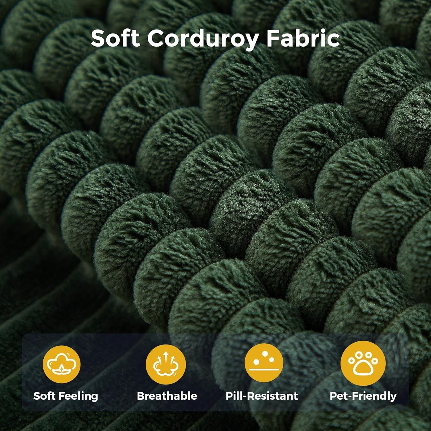 Dark Green Corduroy Corner Sofa | L-Shaped, Cup Holder, No Assembly, Deep Seat