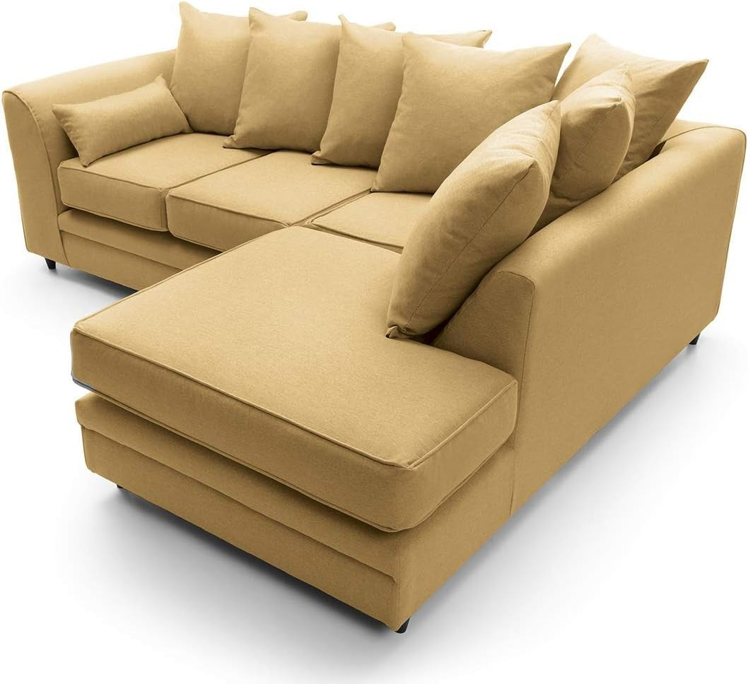 Mustard L-Shaped Corner Sofa 3 Seater Brushed Cotton Modern Comfort