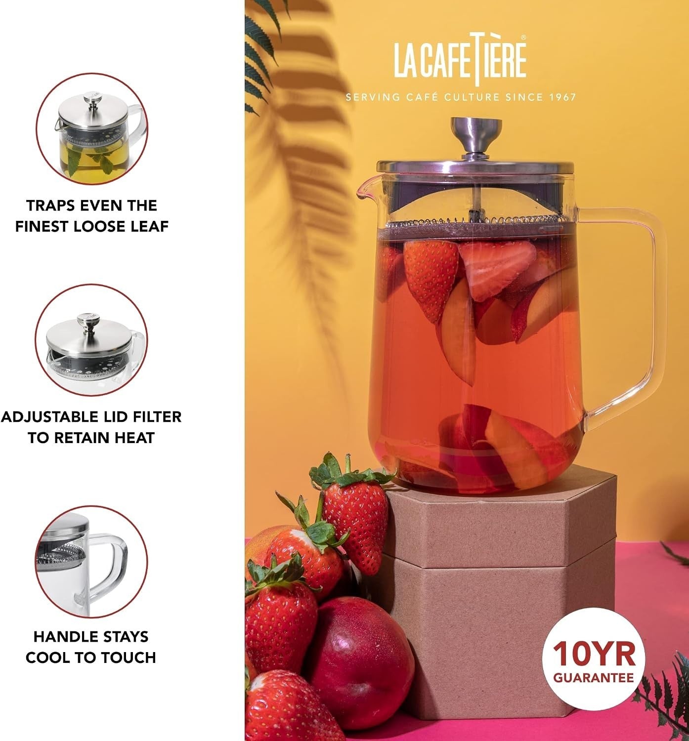 Glass Teapot with Infuser 1L Loose Leaf Tea Maker Stainless Filter