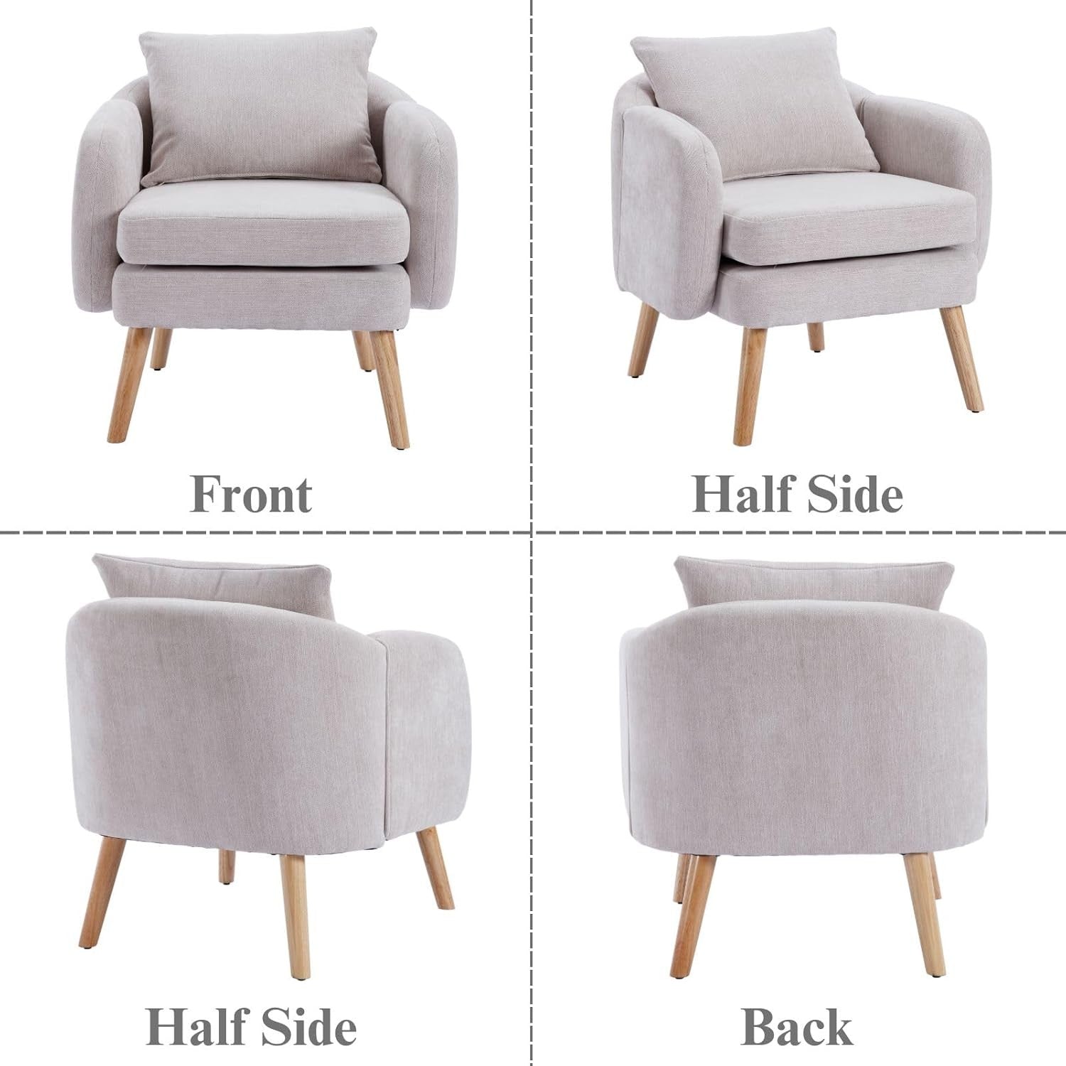 Grey Chenille Tub Chair Upholstered Accent Armchair