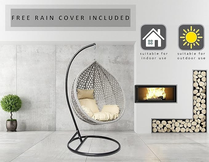 Luxury Rattan Egg Chair Indoor Outdoor Swing w/ Cushions – Fire Safe