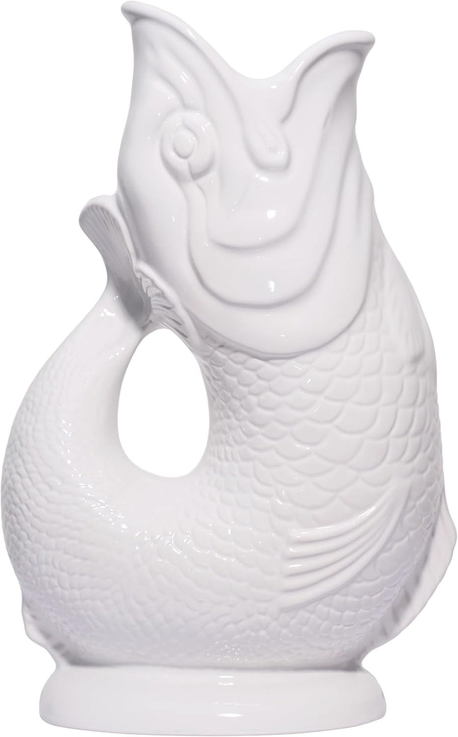 White XL Gluggle Jug 1.4L – Ceramic Fish Pitcher, Water & Wine Decanter Vase